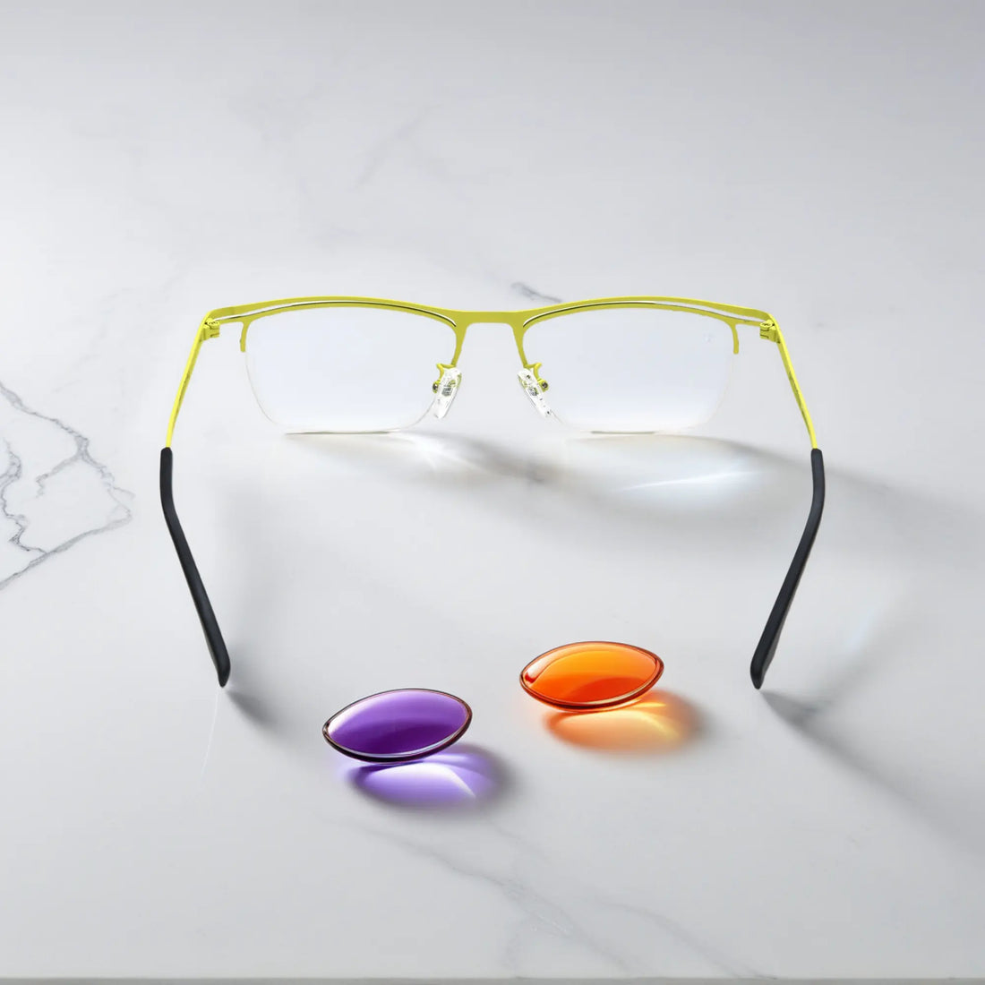 VoyueLens™ Zebra Yellow titanium semi-rim eyeglasses back view