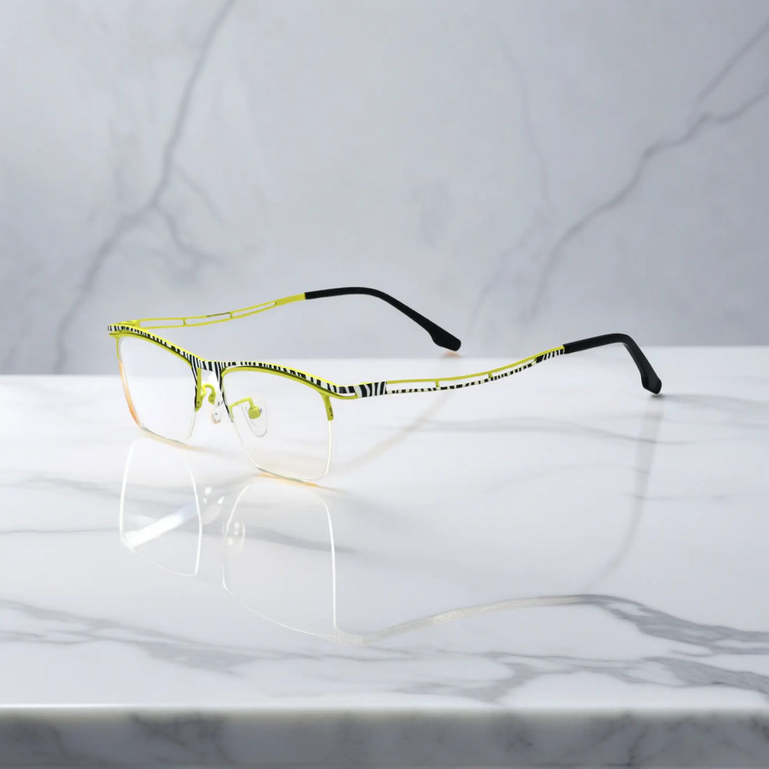 VoyueLens™ Zebra Yellow titanium semi-rim eyeglasses side view