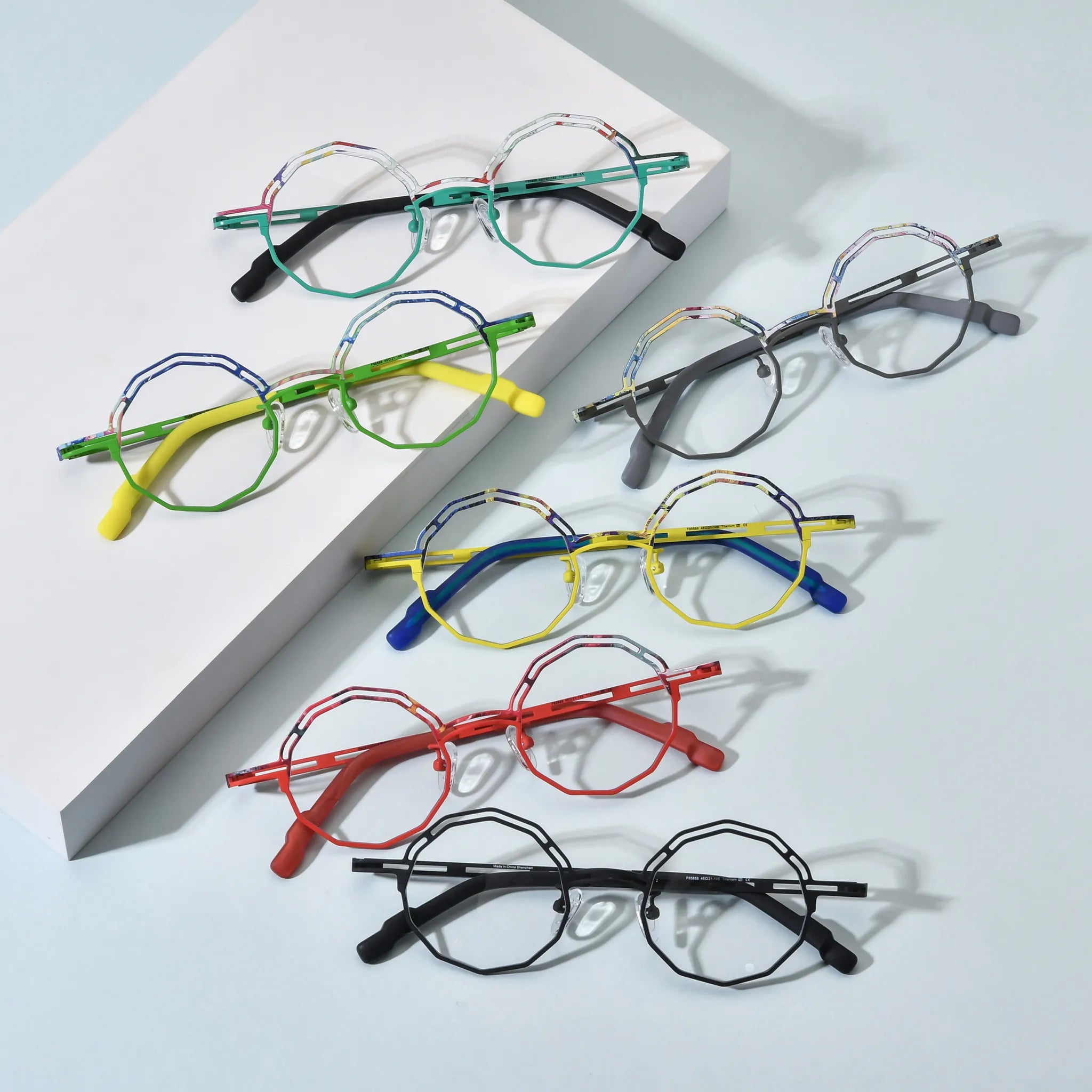 Barledear octagonal titanium eyeglasses collection group image showing all available color variants