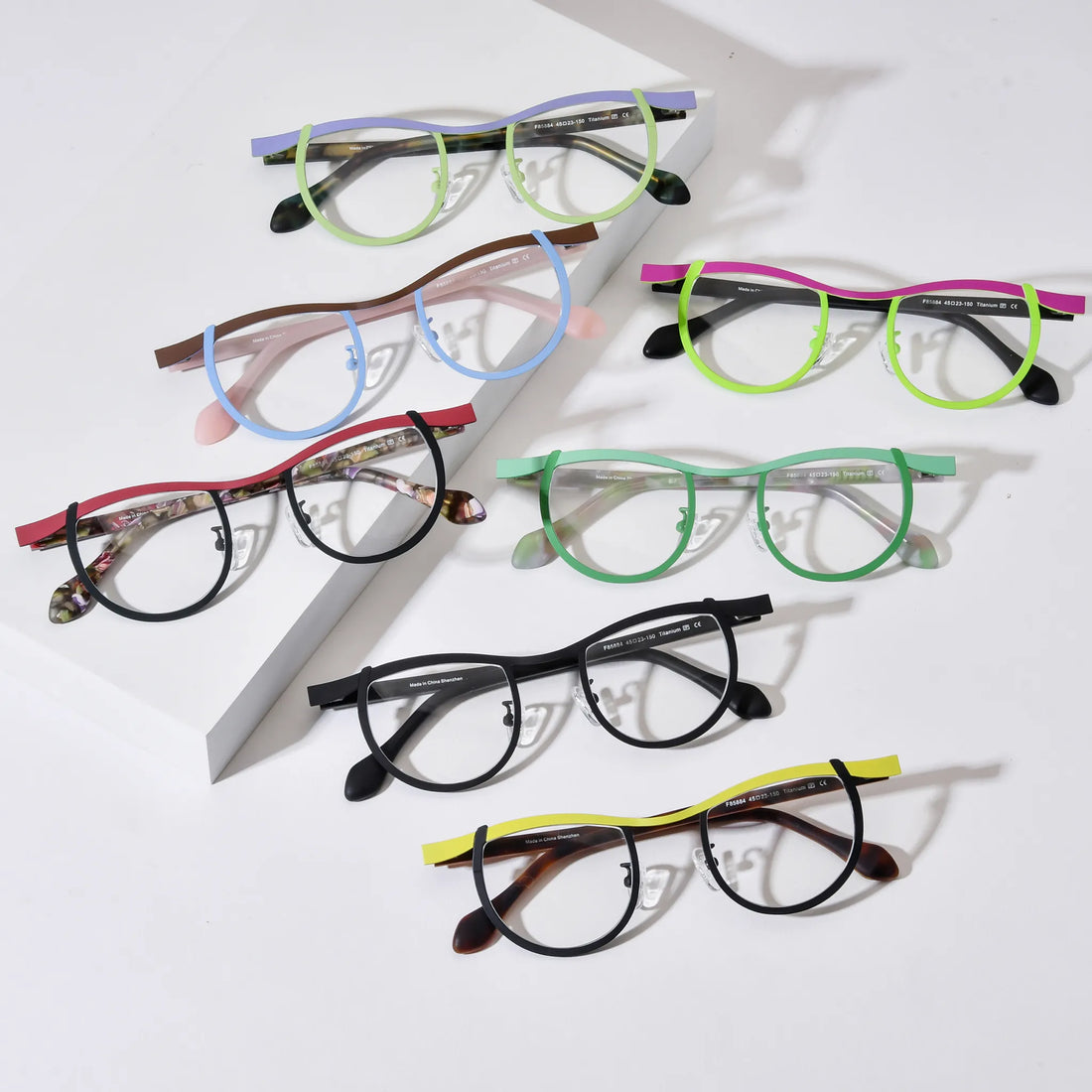 Barledear color-block butterfly titanium eyeglasses collection group image showing all available color variants