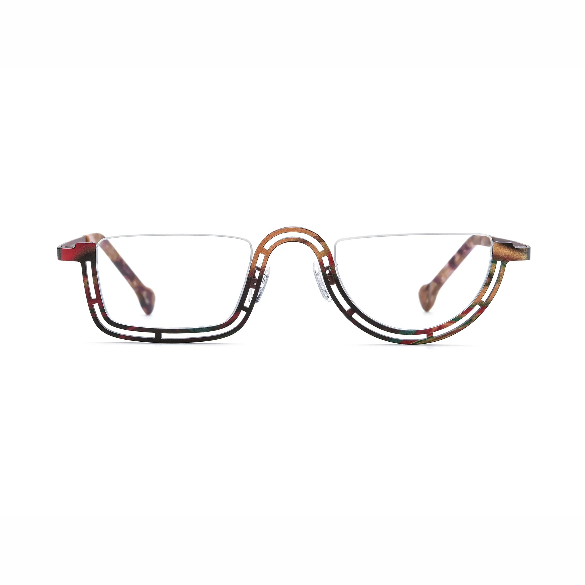 Barledear Amber Mosaic Brown eyeglasses front view with lightweight geometric titanium semi-rim frame