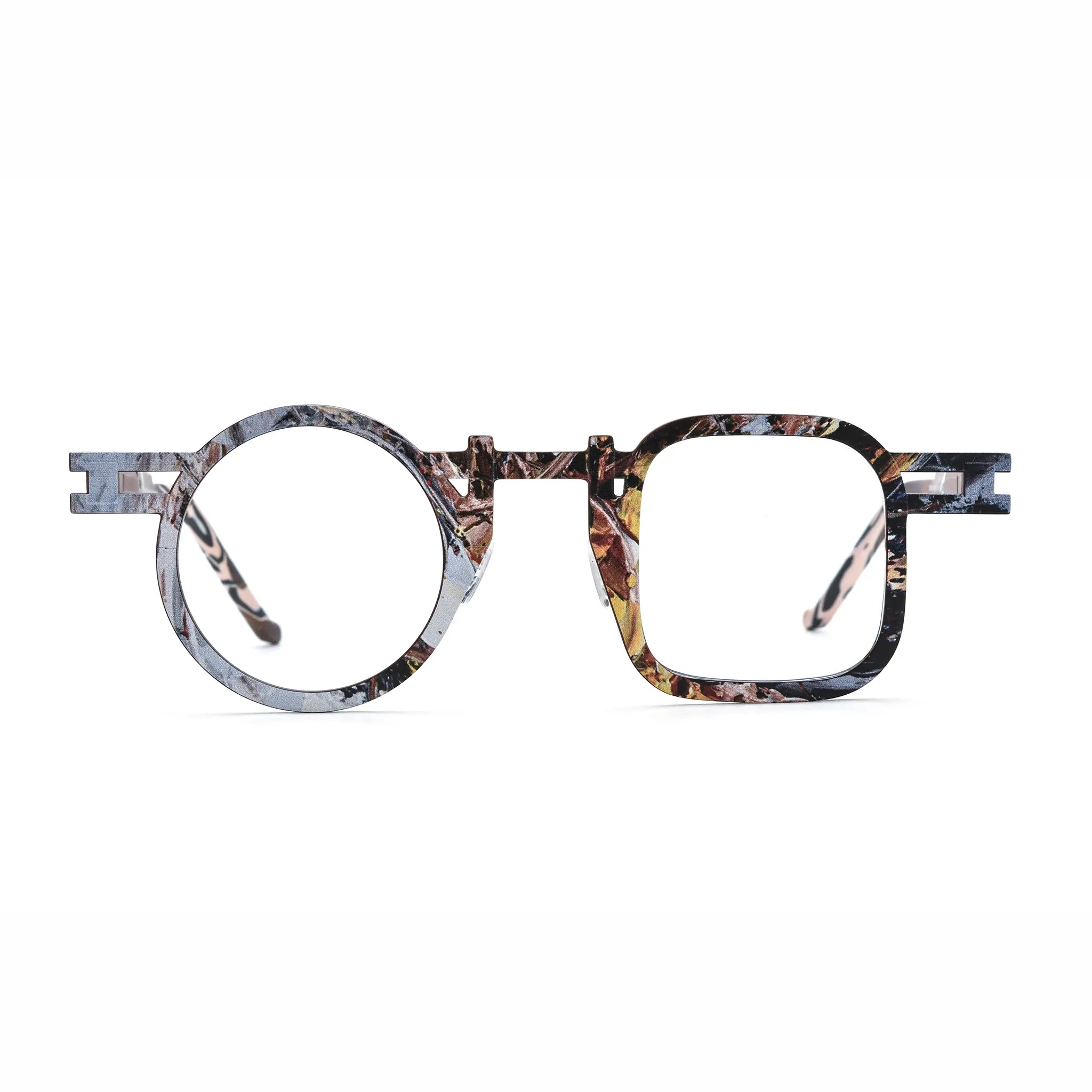 Barledear Amber Mosaic Brown eyeglasses front view with asymmetric round-square pure titanium full-rim frame