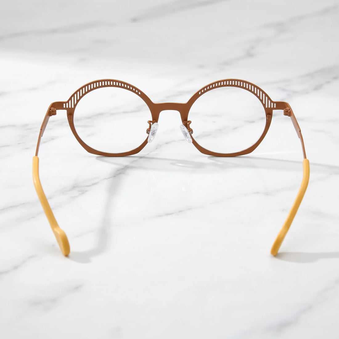 Barledear Amber Mosaic eyeglasses back view showing comfortable nose pads, slim temple construction, and prescription-ready frame structure