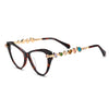 Barledear Amber Tortoise eyeglasses angled side view highlighting multicolor geometric crystal accents along the gold-tone temples
