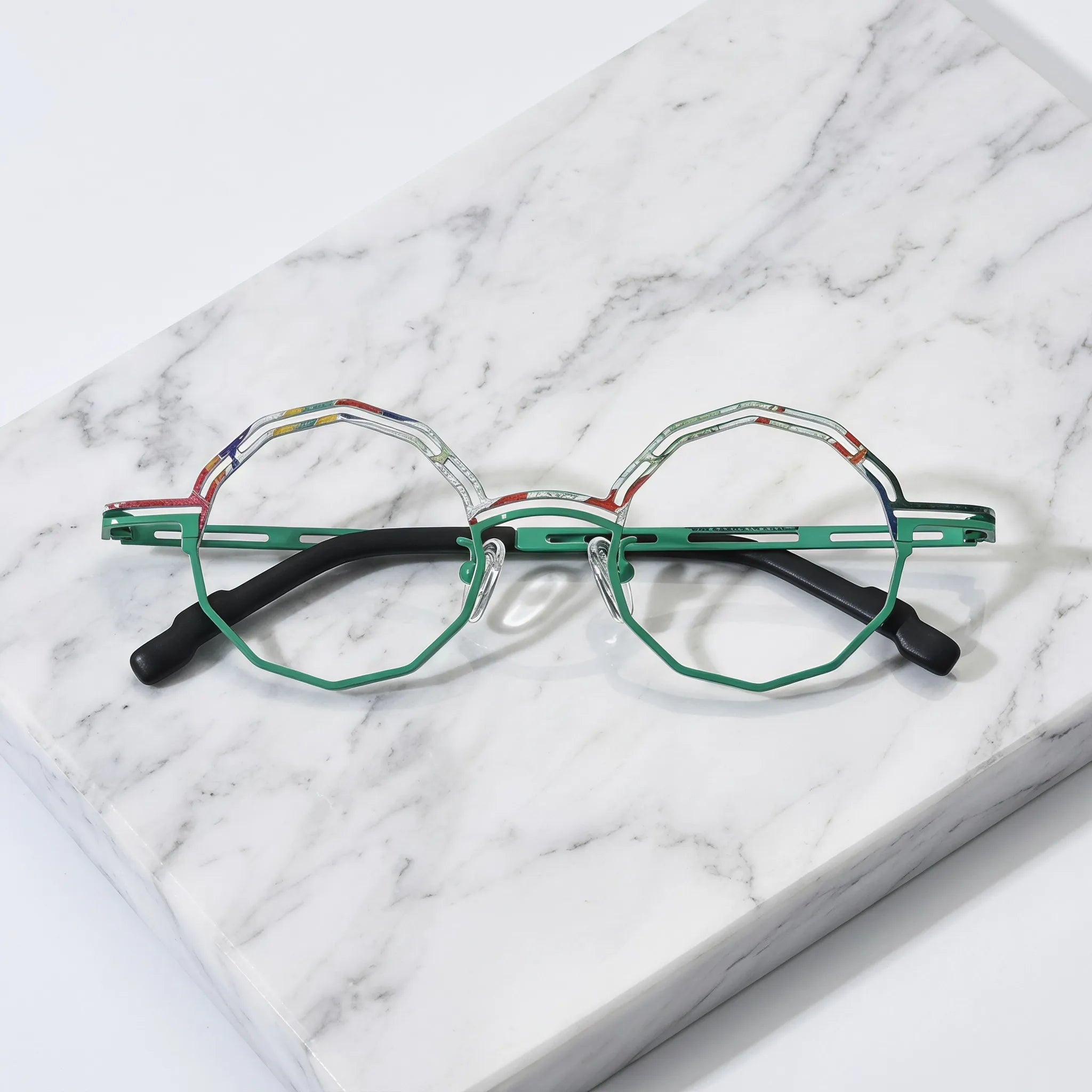 Barledear Aqua Mosaic eyeglasses folded display showing frame and temple design