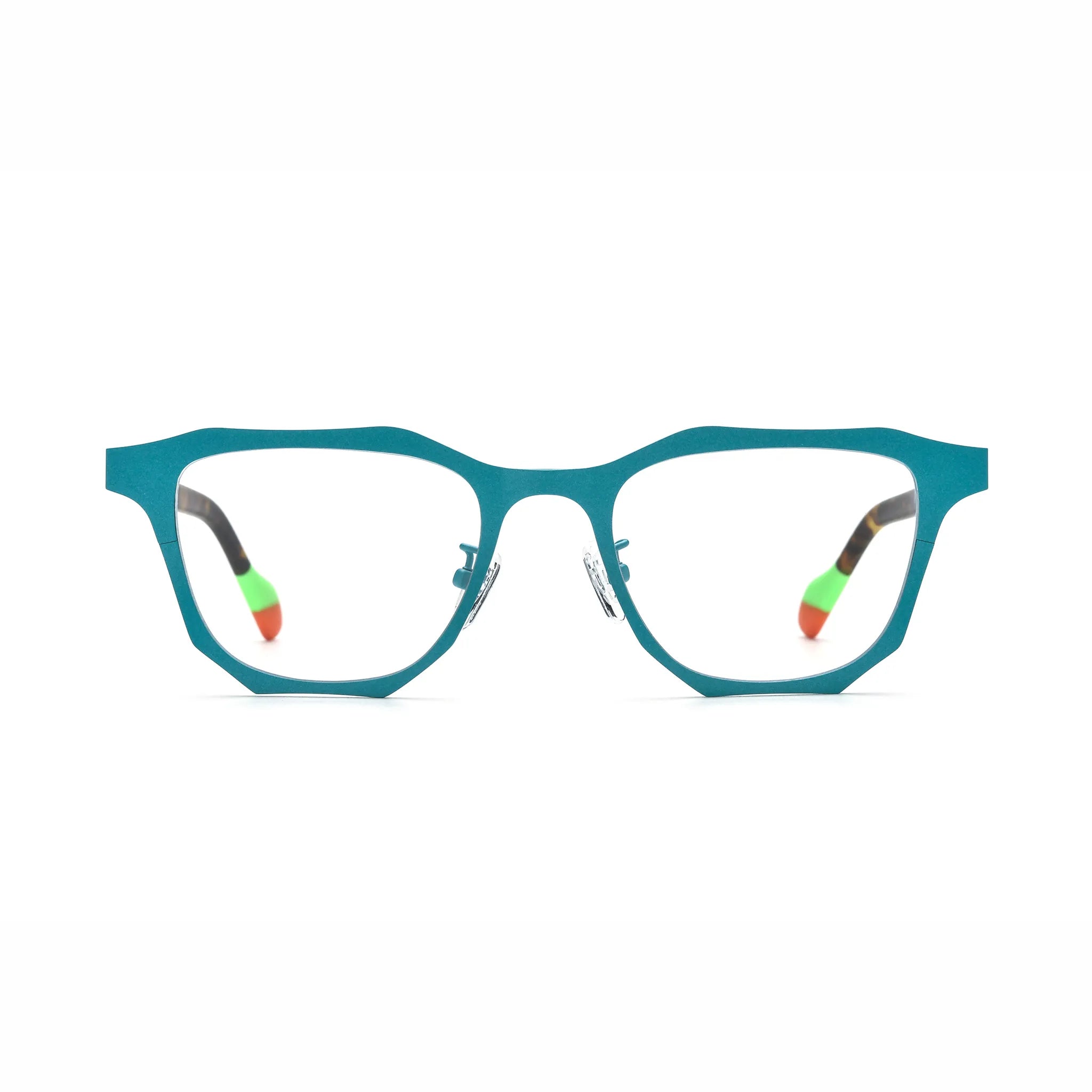 Barledear Aqua Tortoise eyeglasses front view with lightweight geometric titanium square frame and color-block temple tips