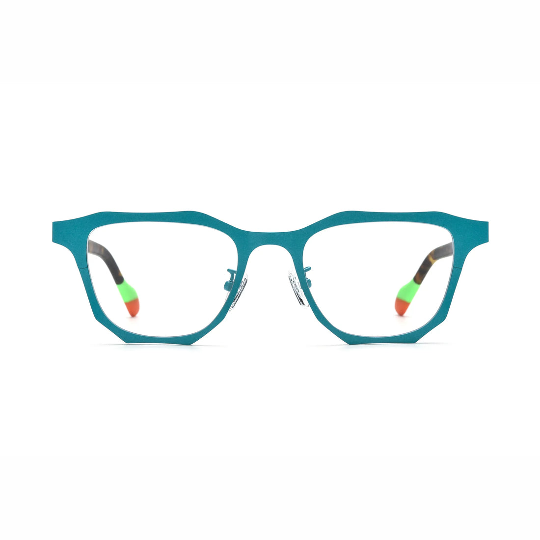 Barledear Aqua Tortoise eyeglasses front view with lightweight geometric titanium square frame and color-block temple tips