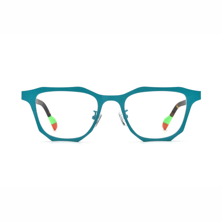 Barledear Aqua Tortoise eyeglasses front view with lightweight geometric titanium square frame and color-block temple tips
