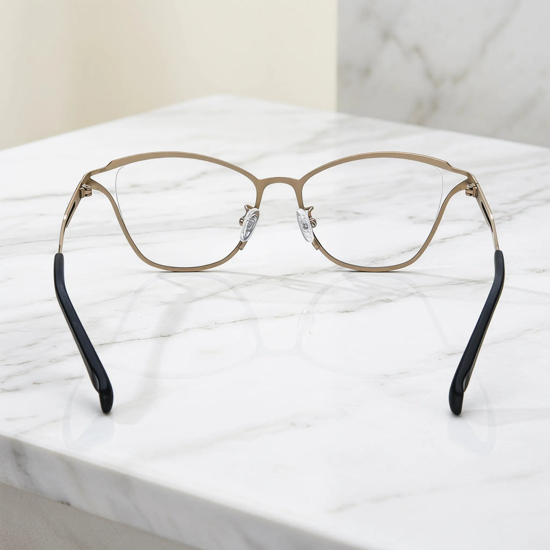 Barledear Champagne Noir eyeglasses back view showing full-rim frame structure, temple shape, and silicone nose pads