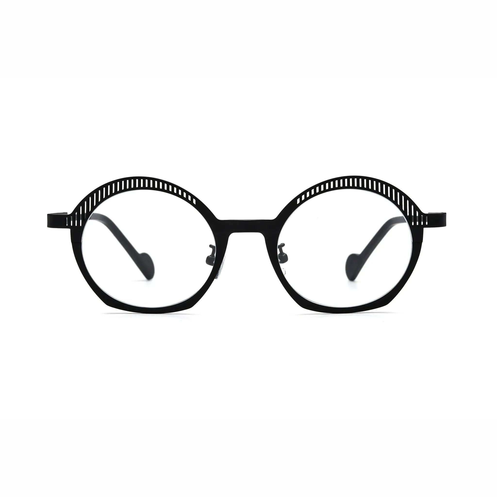Barledear Charcoal Black eyeglasses front view with lightweight geometric oval pure titanium full-rim frame and matte black slotted browline