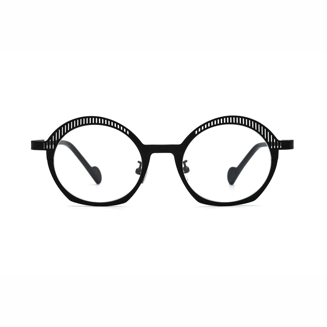 Barledear Charcoal Black eyeglasses front view with lightweight geometric oval pure titanium full-rim frame and matte black slotted browline