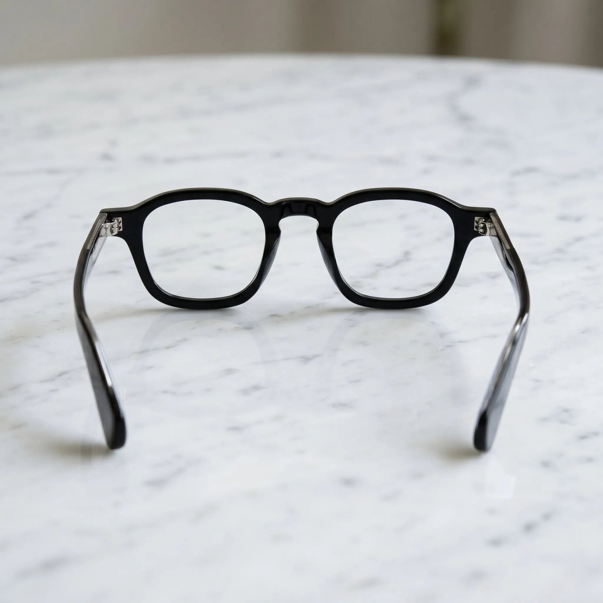 Barledear Charcoal Noir eyeglasses back view showing integrated nose pads, temple shape, and full-rim frame structure
