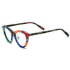 Barledear Checker Clash cat-eye acetate eyeglasses angled side view showing slim patterned temples and adjustable nose pads