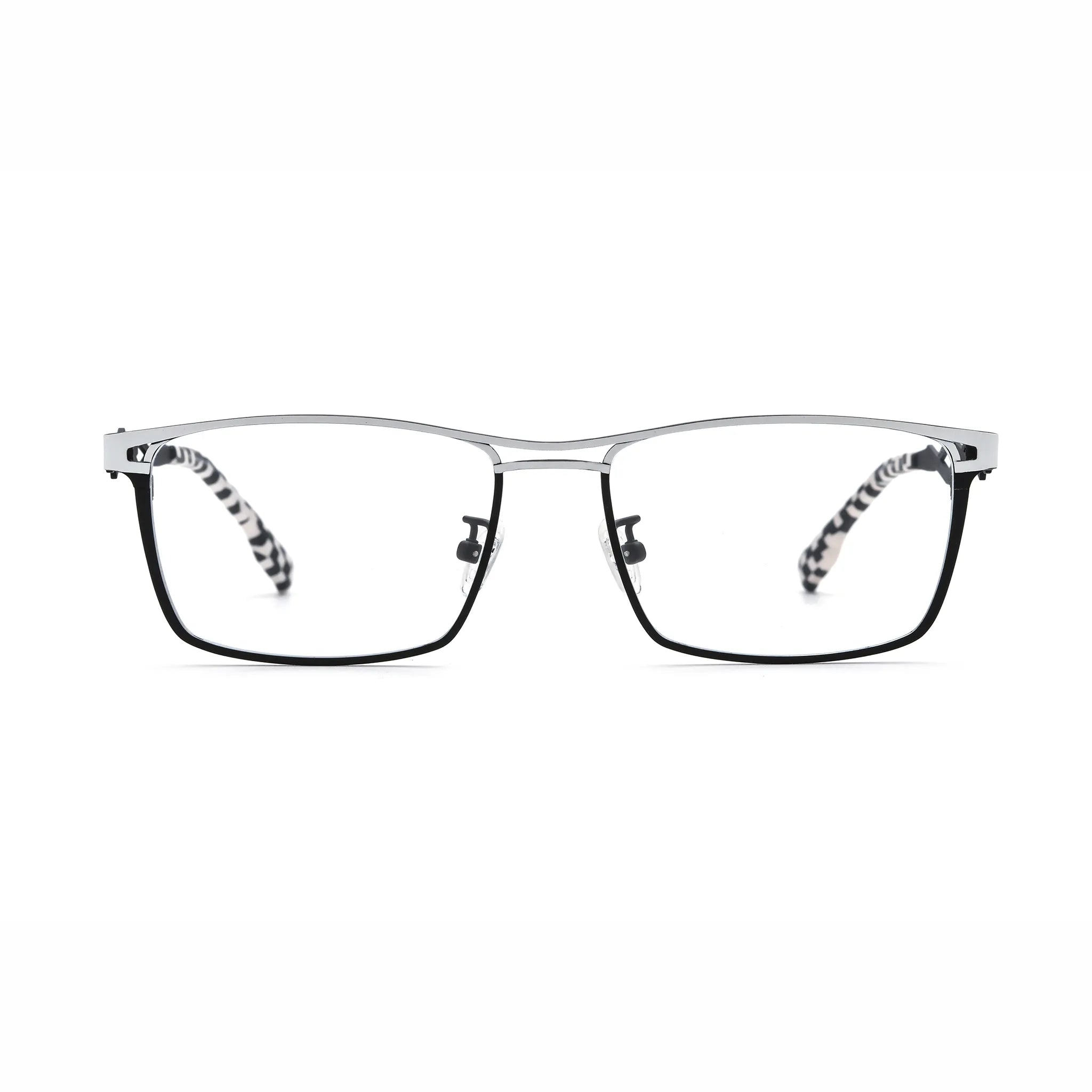 Barledear Checkerboard Ivory Black eyeglasses front view with lightweight titanium square frame and bold monochrome styling