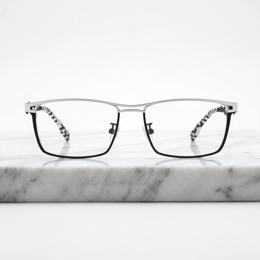 Barledear Checkerboard Ivory Black eyeglasses shown in a clean lifestyle front view with statement temple pattern