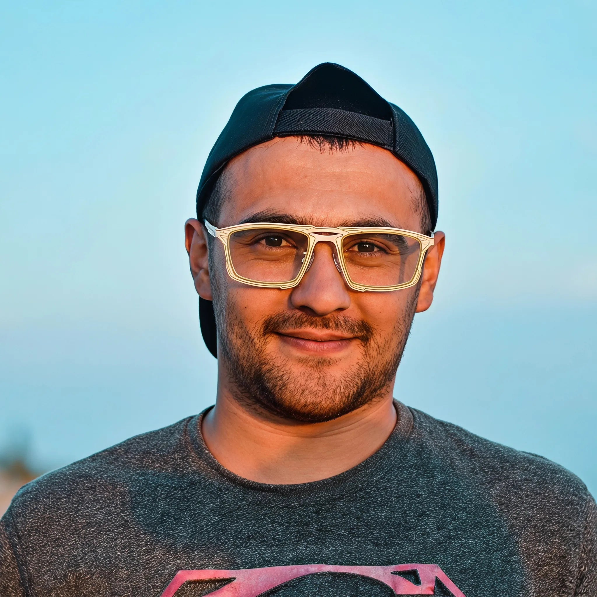 Model wearing Barledear Citrus Ivory eyeglasses in a lifestyle portrait with lightweight square titanium frame styling