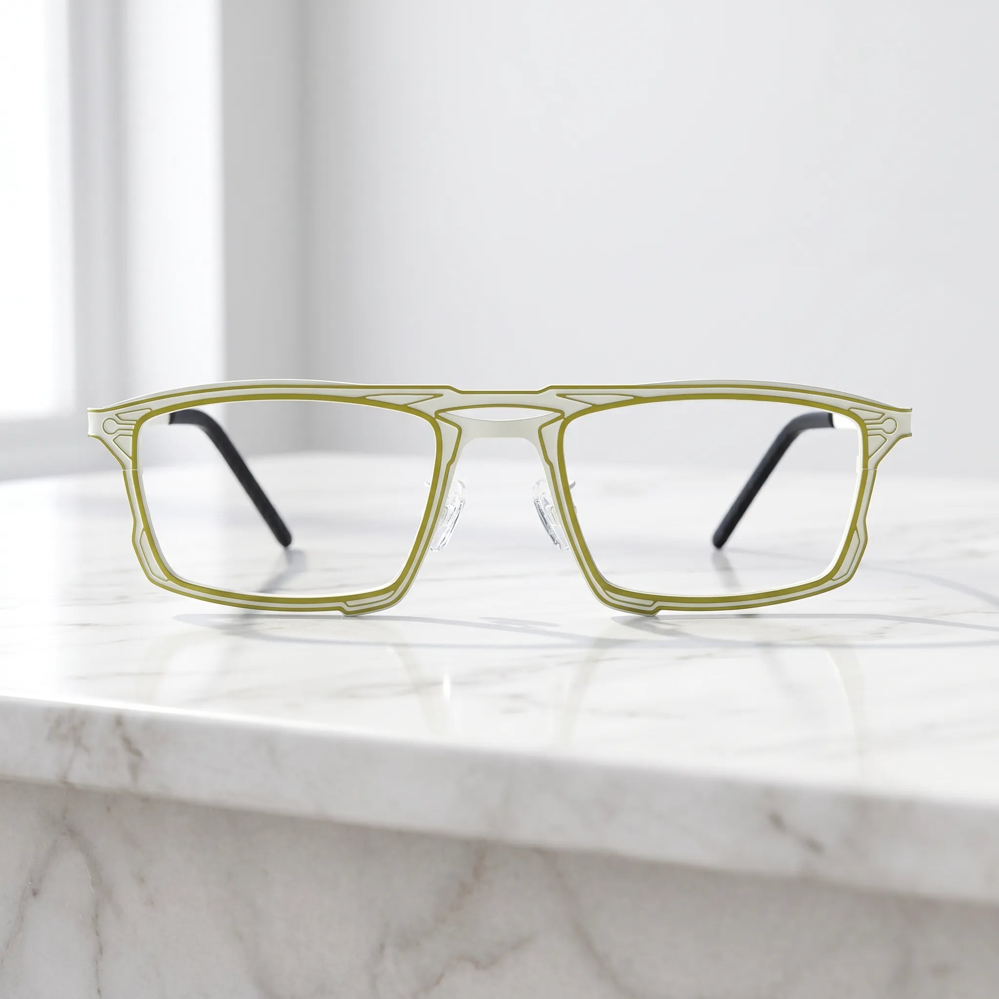Barledear Citrus Ivory eyeglasses shown in a clean lifestyle front view with modern square titanium frame styling