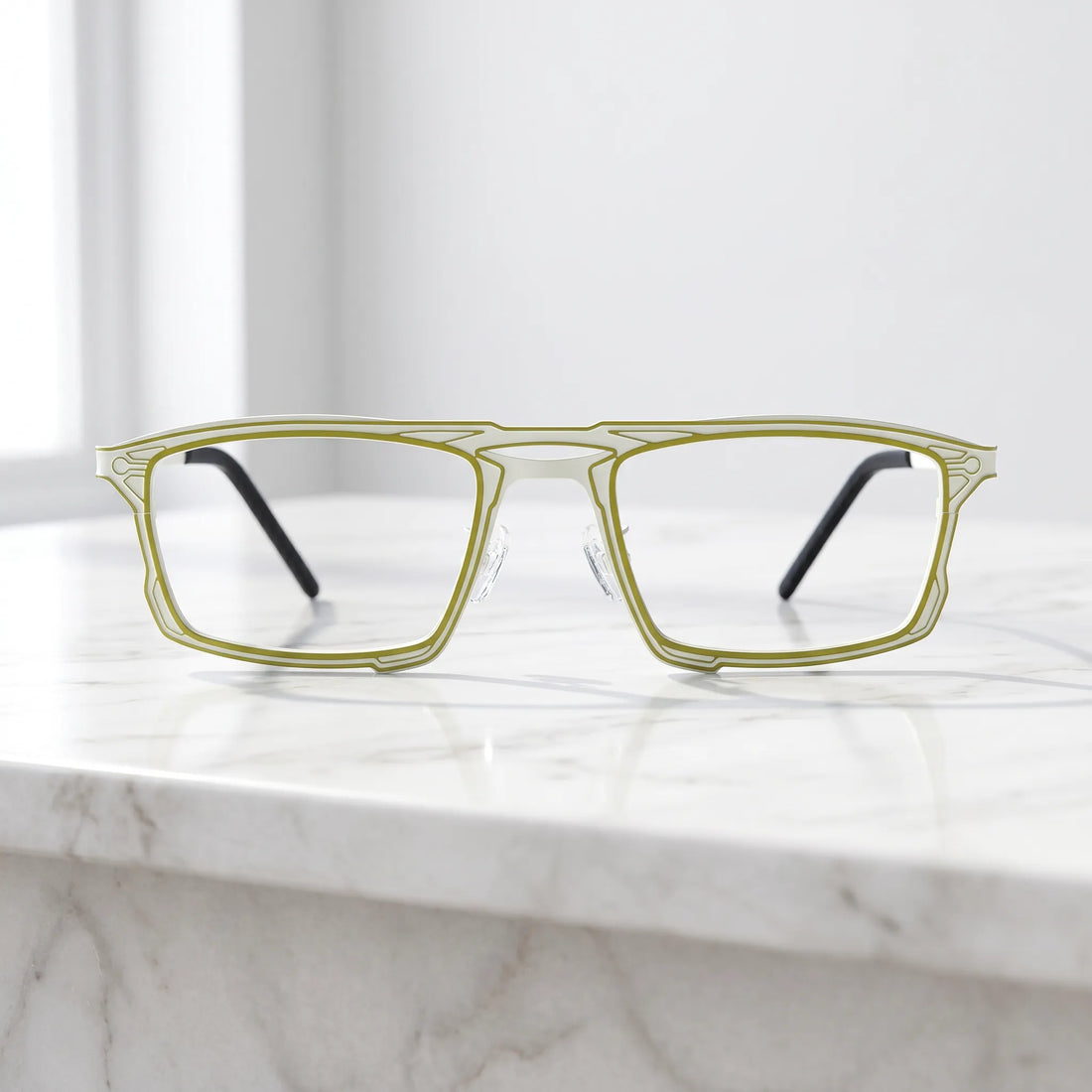 Barledear Citrus Ivory eyeglasses shown in a clean lifestyle front view with modern square titanium frame styling