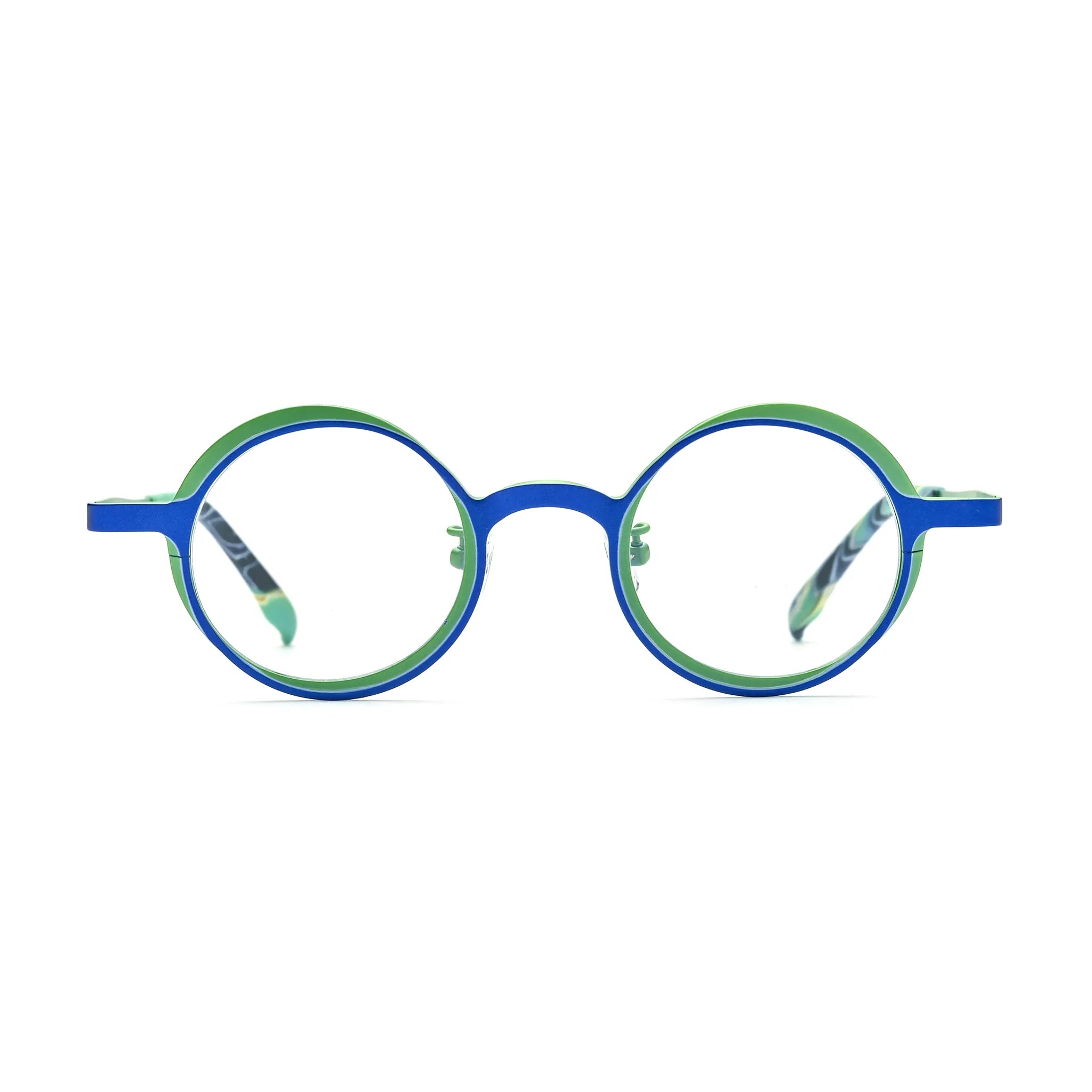 Barledear Cobalt Jade round pure titanium eyeglasses front view with a lightweight two-tone full-rim frame
