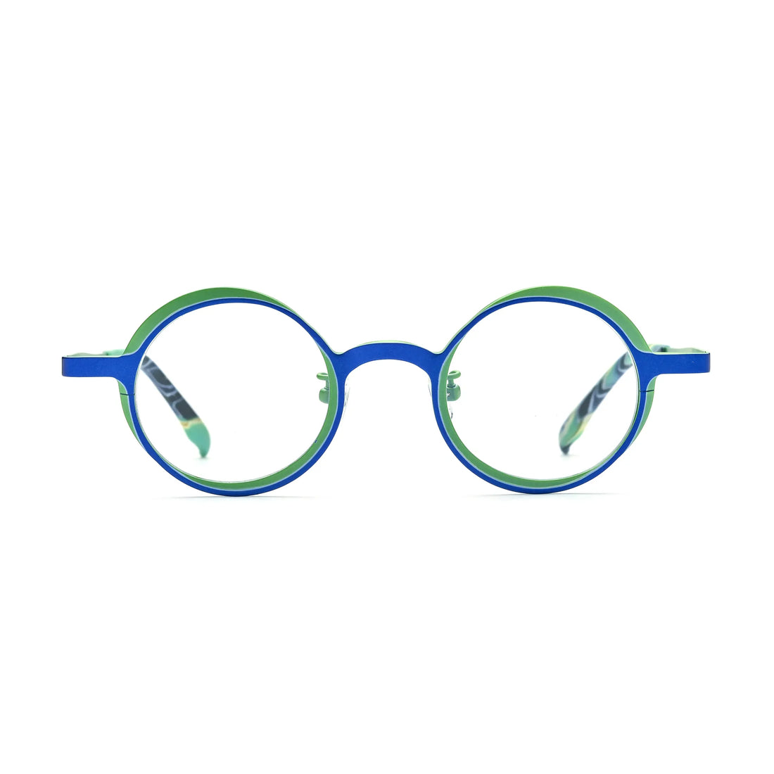 Barledear Cobalt Jade round pure titanium eyeglasses front view with a lightweight two-tone full-rim frame