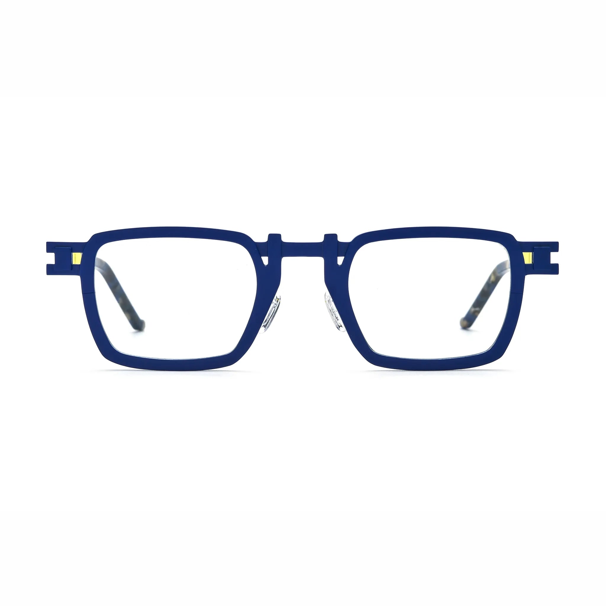 Barledear Cobalt Lemon Mosaic eyeglasses front view with lightweight geometric square titanium full-rim frame and adjustable nose pads