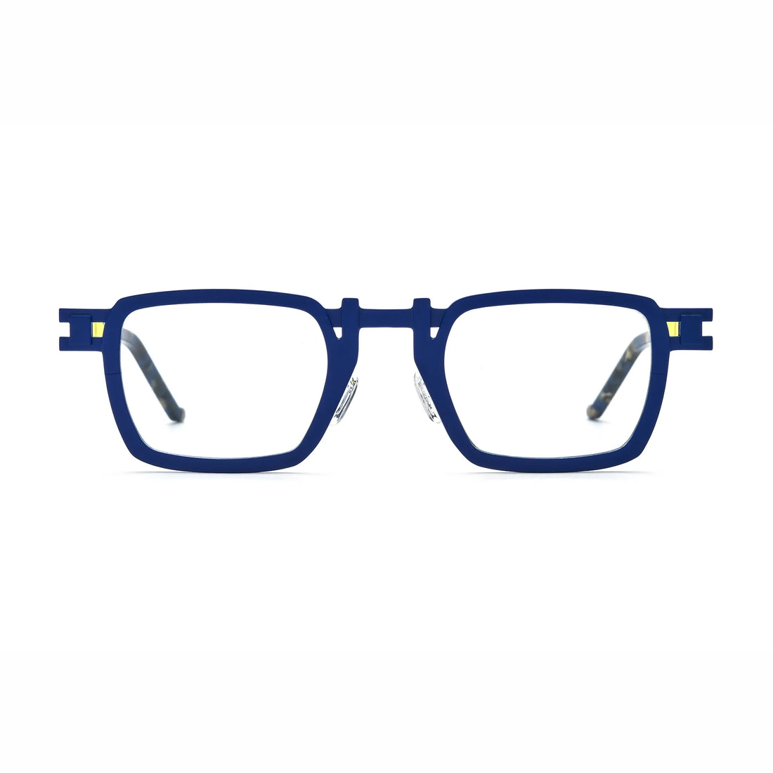 Barledear Cobalt Lemon Mosaic eyeglasses front view with lightweight geometric square titanium full-rim frame and adjustable nose pads