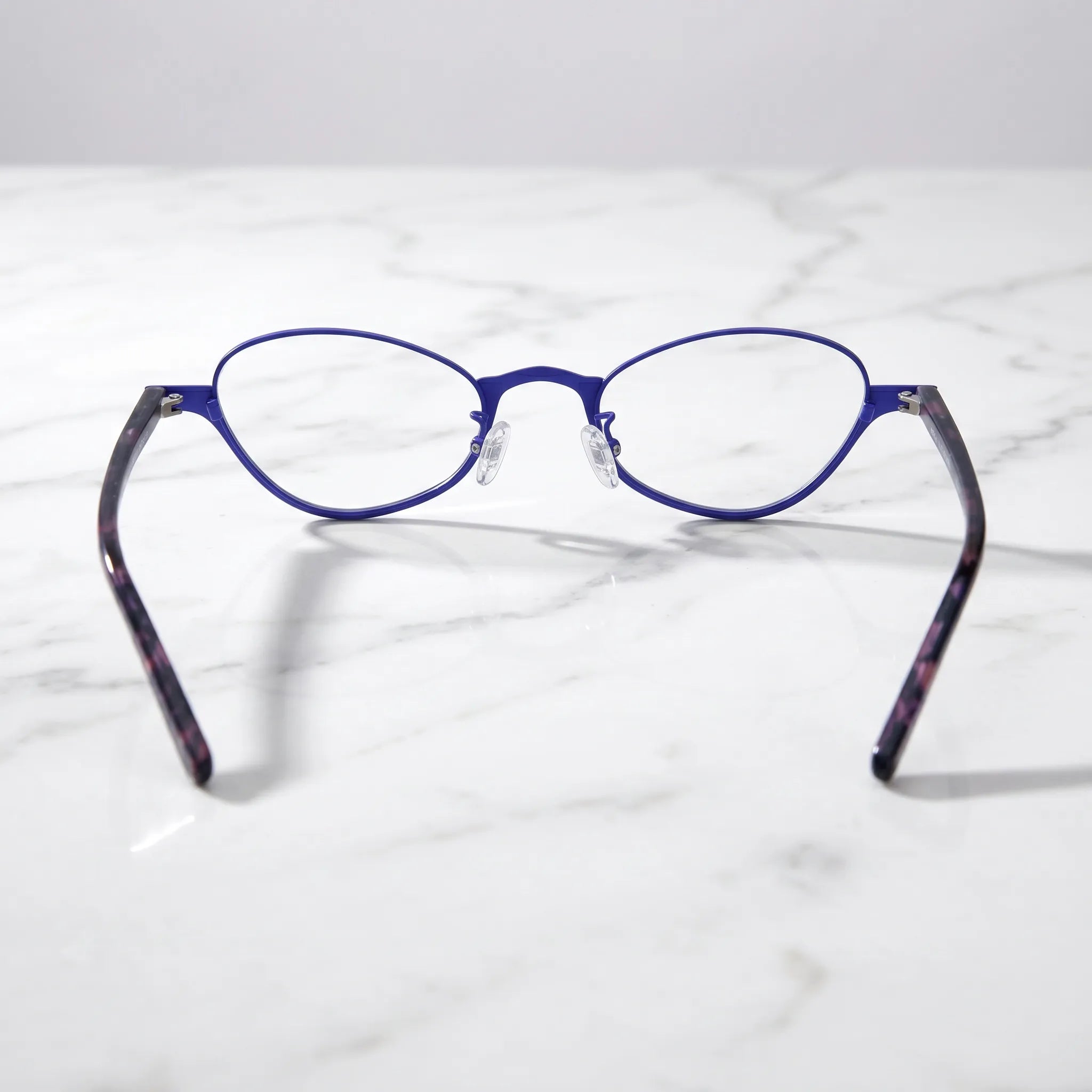 Barledear Cobalt Mosaic eyeglasses back view showing acetate temple arms and full-rim oval frame structure