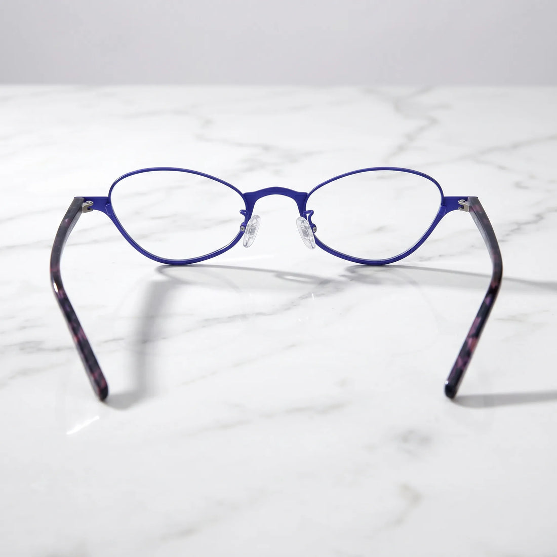 Barledear Cobalt Mosaic eyeglasses back view showing acetate temple arms and full-rim oval frame structure