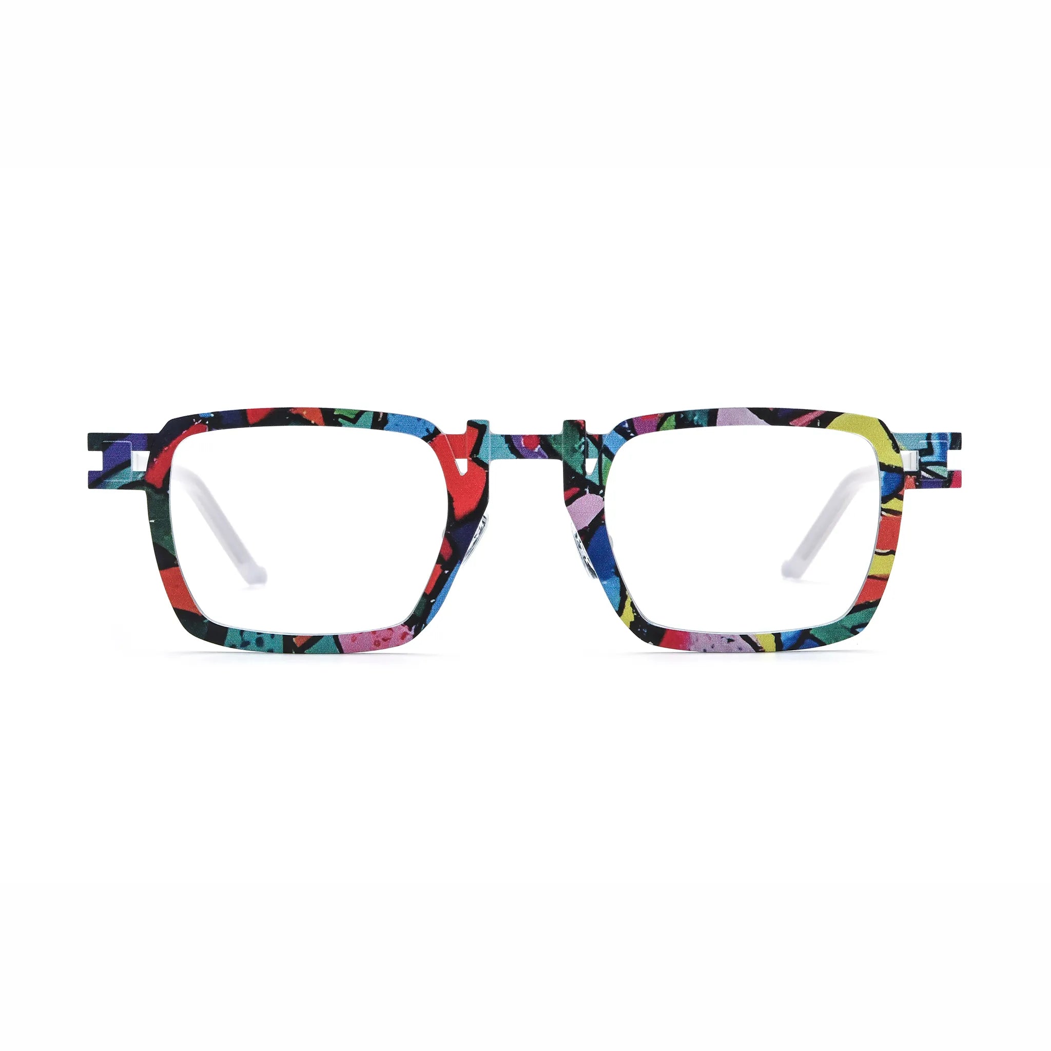 Barledear Confetti White Mosaic eyeglasses front view with lightweight geometric square titanium full-rim frame and adjustable nose pads