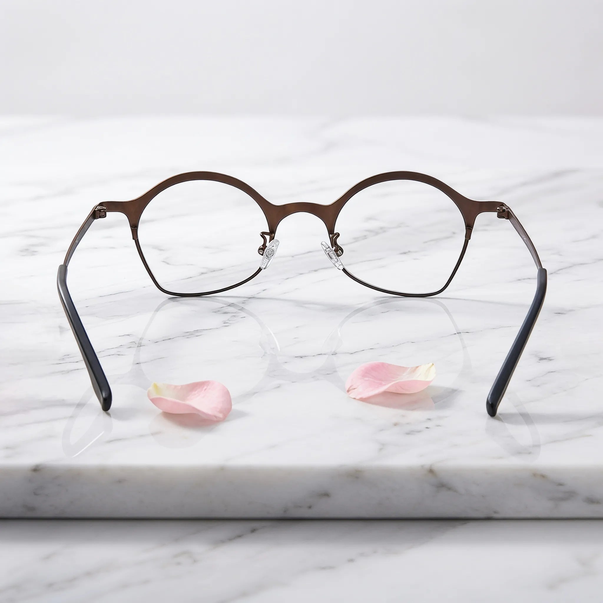 Barledear Copper Noir Brown eyeglasses back view showing temple shape and lightweight full-rim frame structure