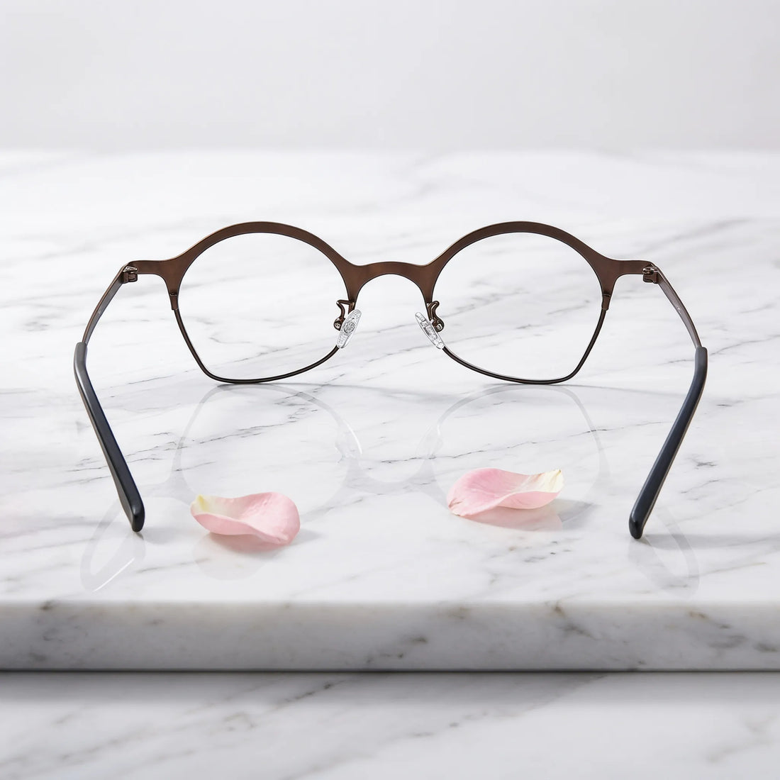Barledear Copper Noir Brown eyeglasses back view showing temple shape and lightweight full-rim frame structure