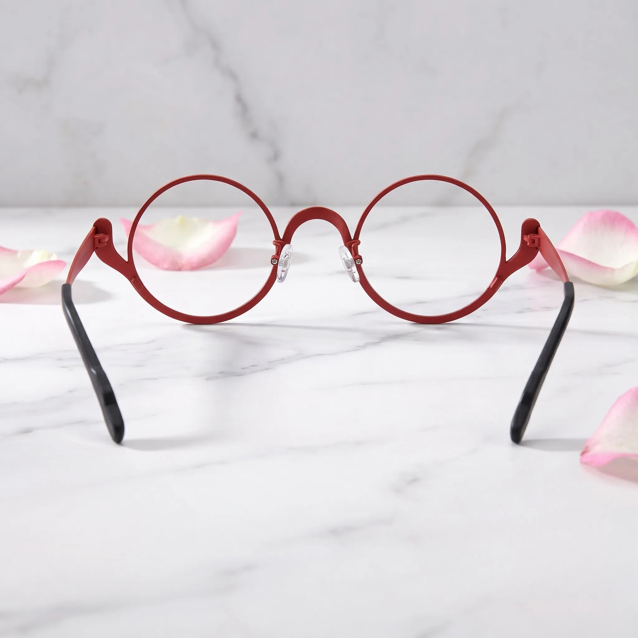 Barledear Crimson Artline eyeglasses back view showing the temple shape, rear frame structure, and comfortable full-rim design