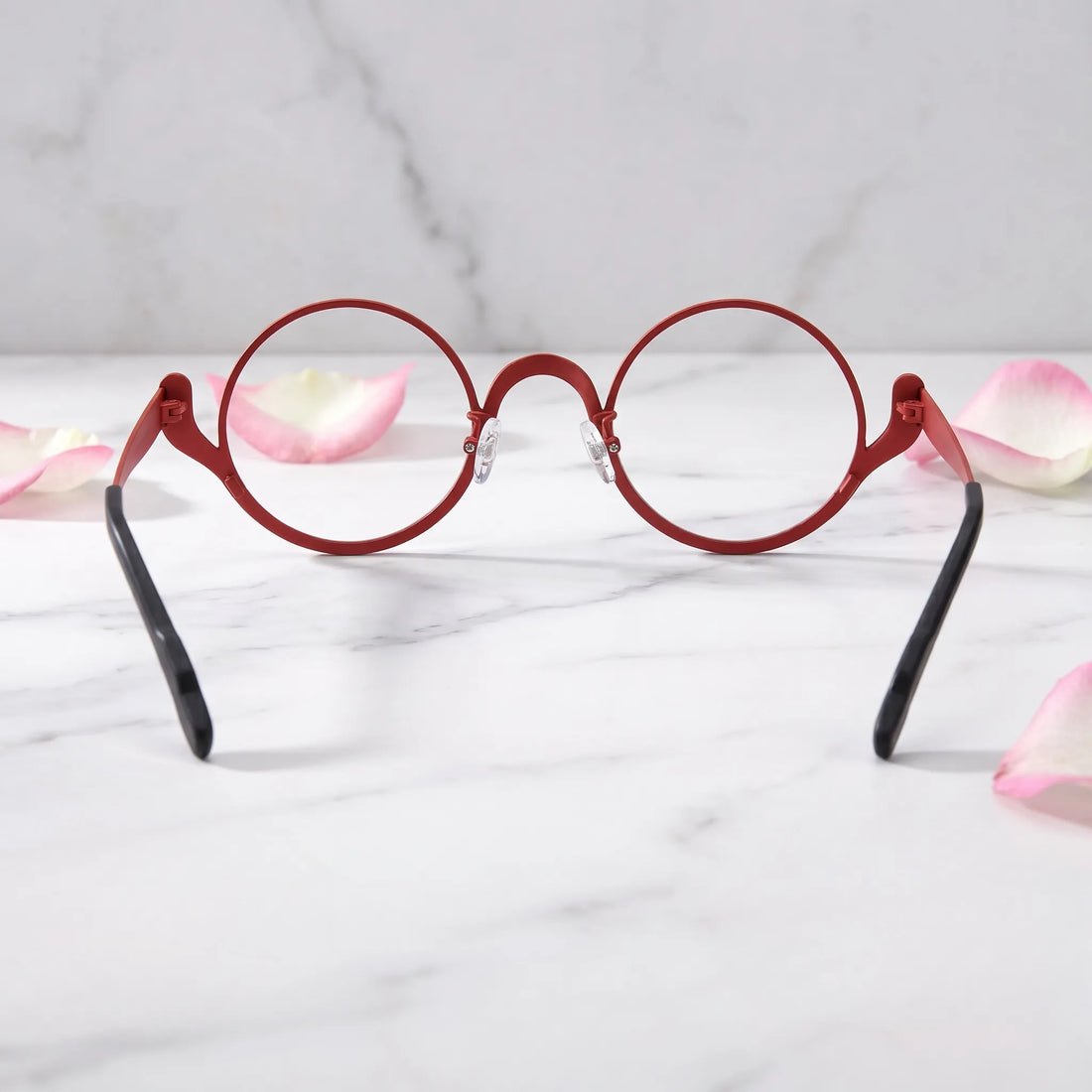 Barledear Crimson Artline eyeglasses back view showing the temple shape, rear frame structure, and comfortable full-rim design