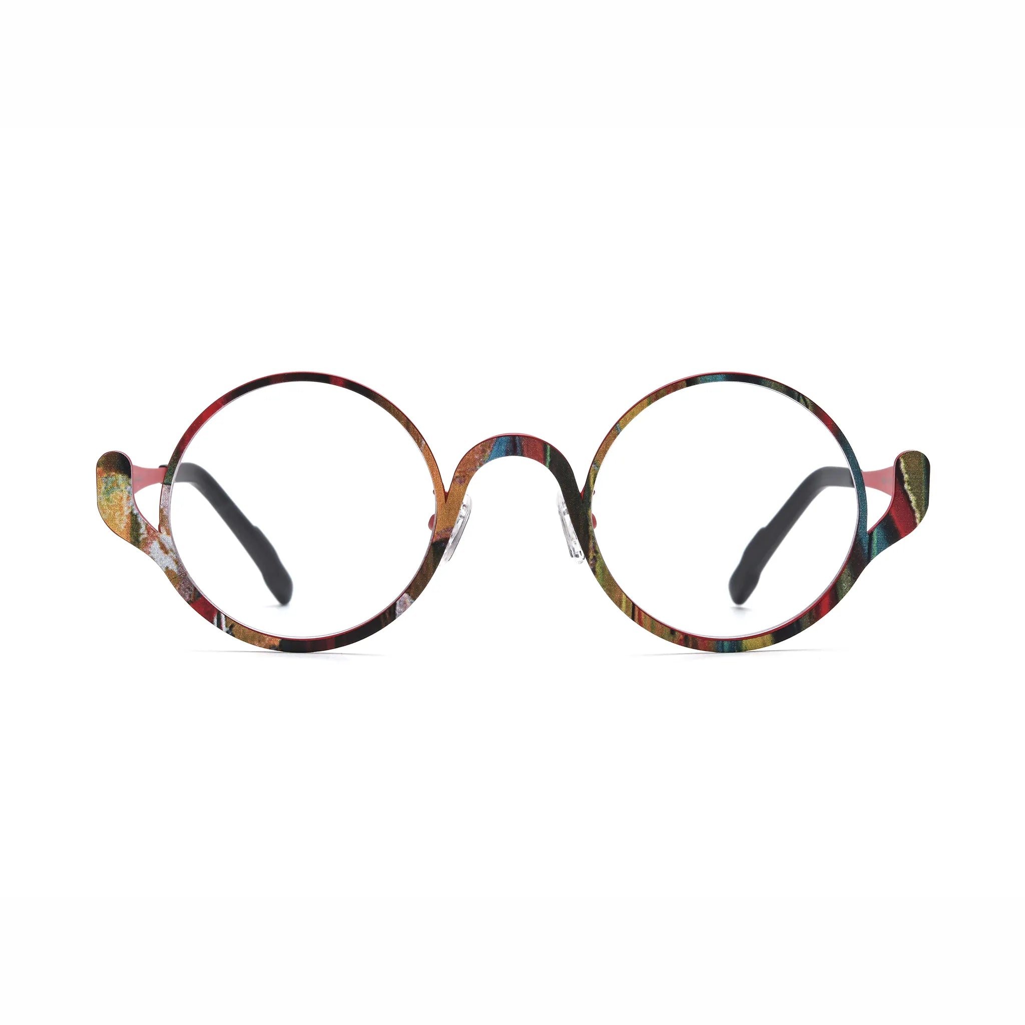 Barledear Crimson Artline eyeglasses front view with an artistic round pure titanium full-rim frame and lightweight design