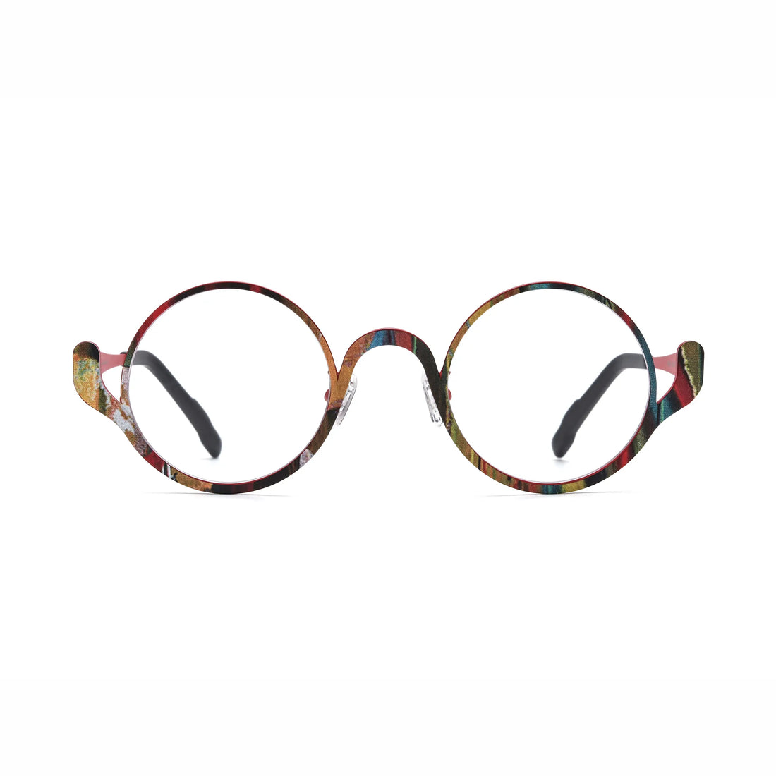 Barledear Crimson Artline eyeglasses front view with an artistic round pure titanium full-rim frame and lightweight design