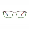 Barledear Crimson Meadow Green eyeglasses front view with lightweight titanium square frame and artistic color-block finish