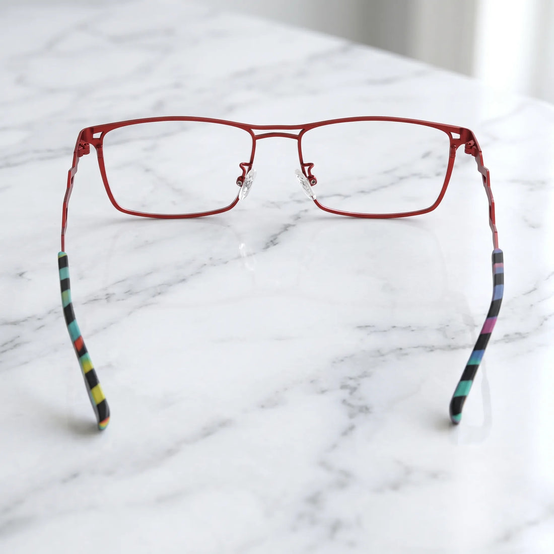 Barledear Crimson Noir eyeglasses back view showing full-rim frame structure, adjustable nose pads, and temple shape