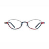 Barledear Crimson Noir oval titanium eyeglasses front view with black red and blue patterned frame details