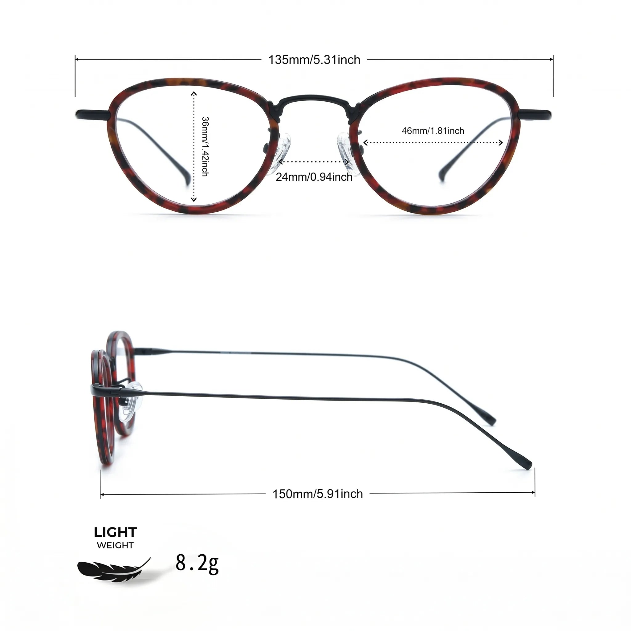 Barledear Lightweight Geometric Acetate Titanium Eyeglasses