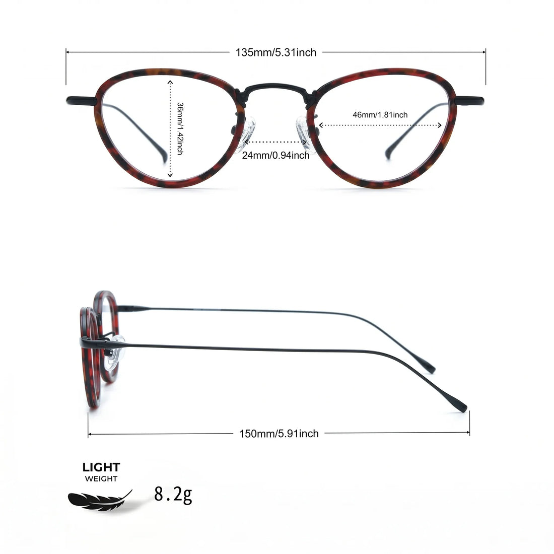 Barledear Lightweight Geometric Acetate Titanium Eyeglasses
