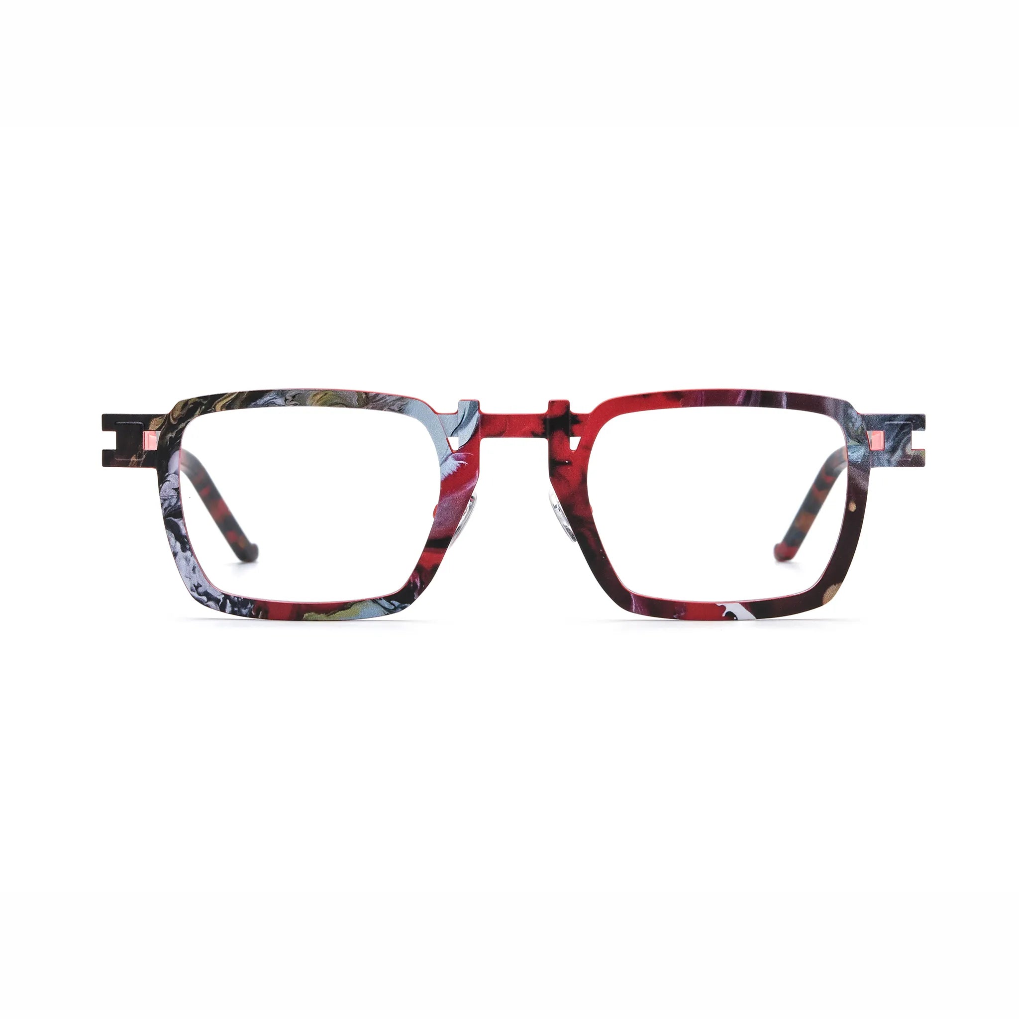 Barledear Crimson Noir Mosaic eyeglasses front view with lightweight geometric square titanium full-rim frame and adjustable nose pads