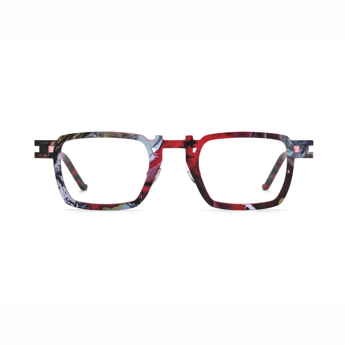 Barledear Crimson Noir Mosaic eyeglasses front view with lightweight geometric square titanium full-rim frame and adjustable nose pads