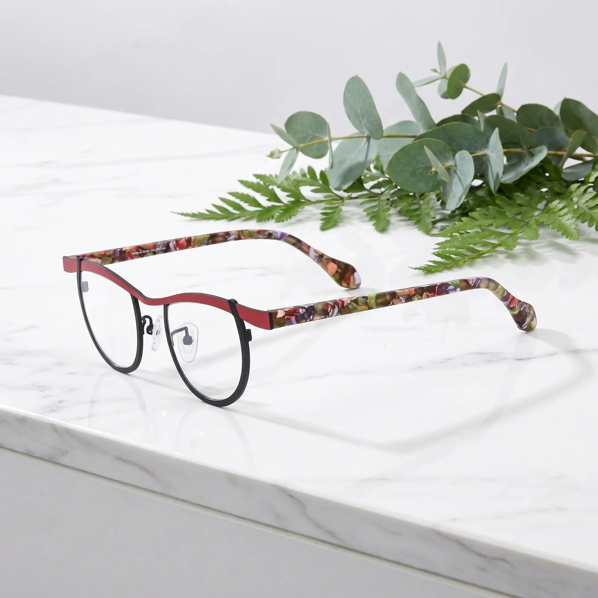 Barledear Crimson Noir Tortoise eyeglasses angled side view showing slim temples and bridge detail