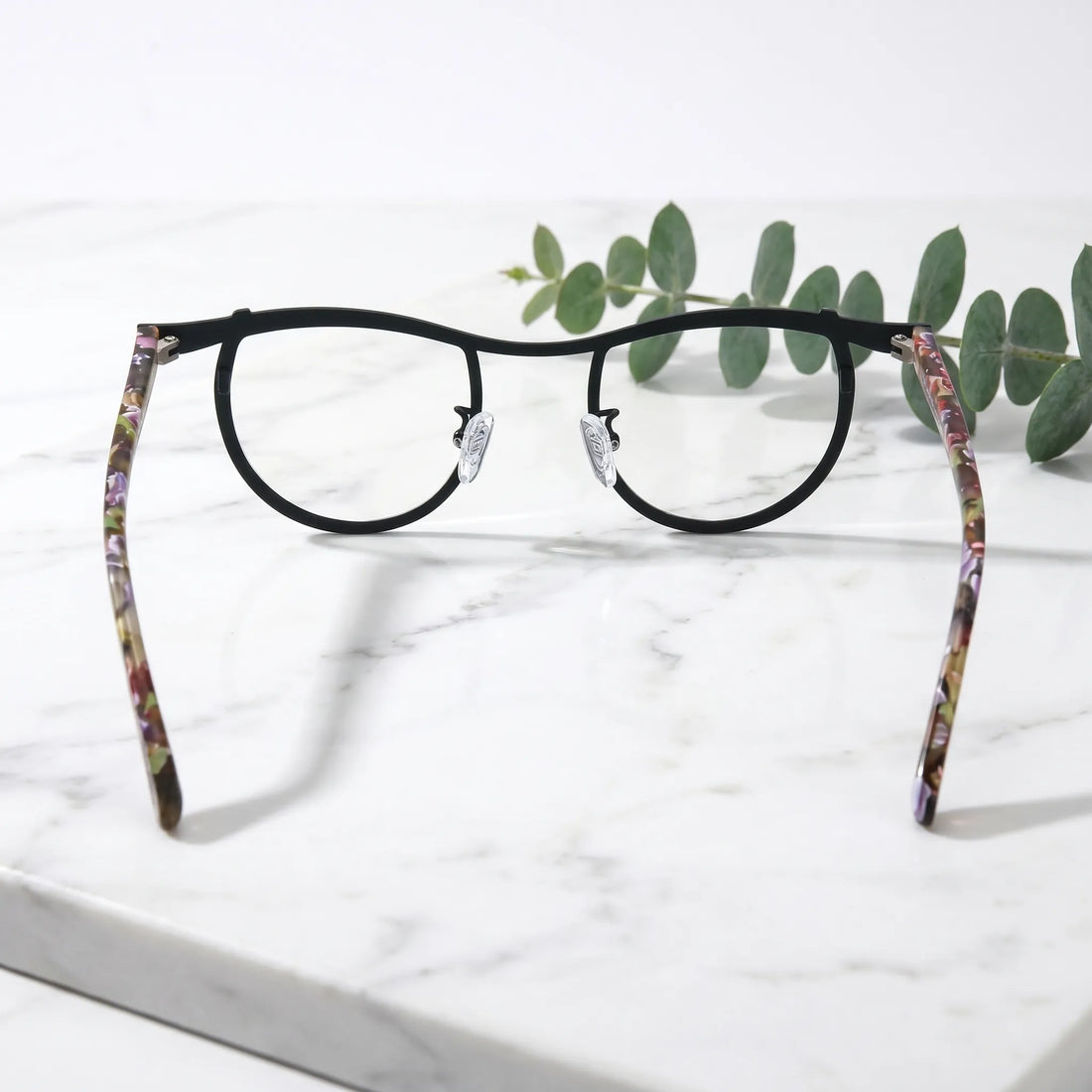 Barledear Crimson Noir Tortoise eyeglasses back view showing temple shape and frame structure