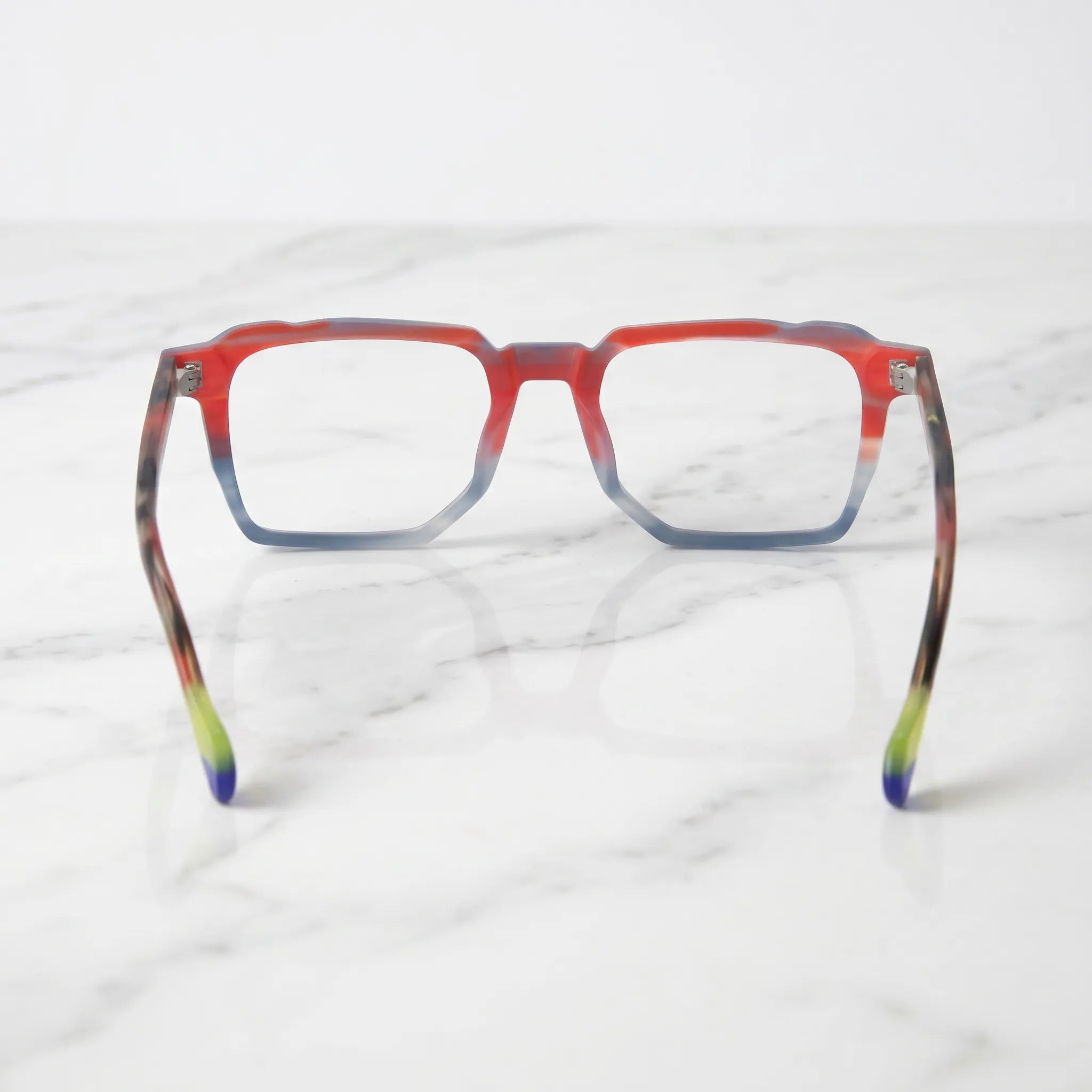 Barledear Crimson Smoke eyeglasses back view showing integrated nose pads metal hinges and full-rim structure