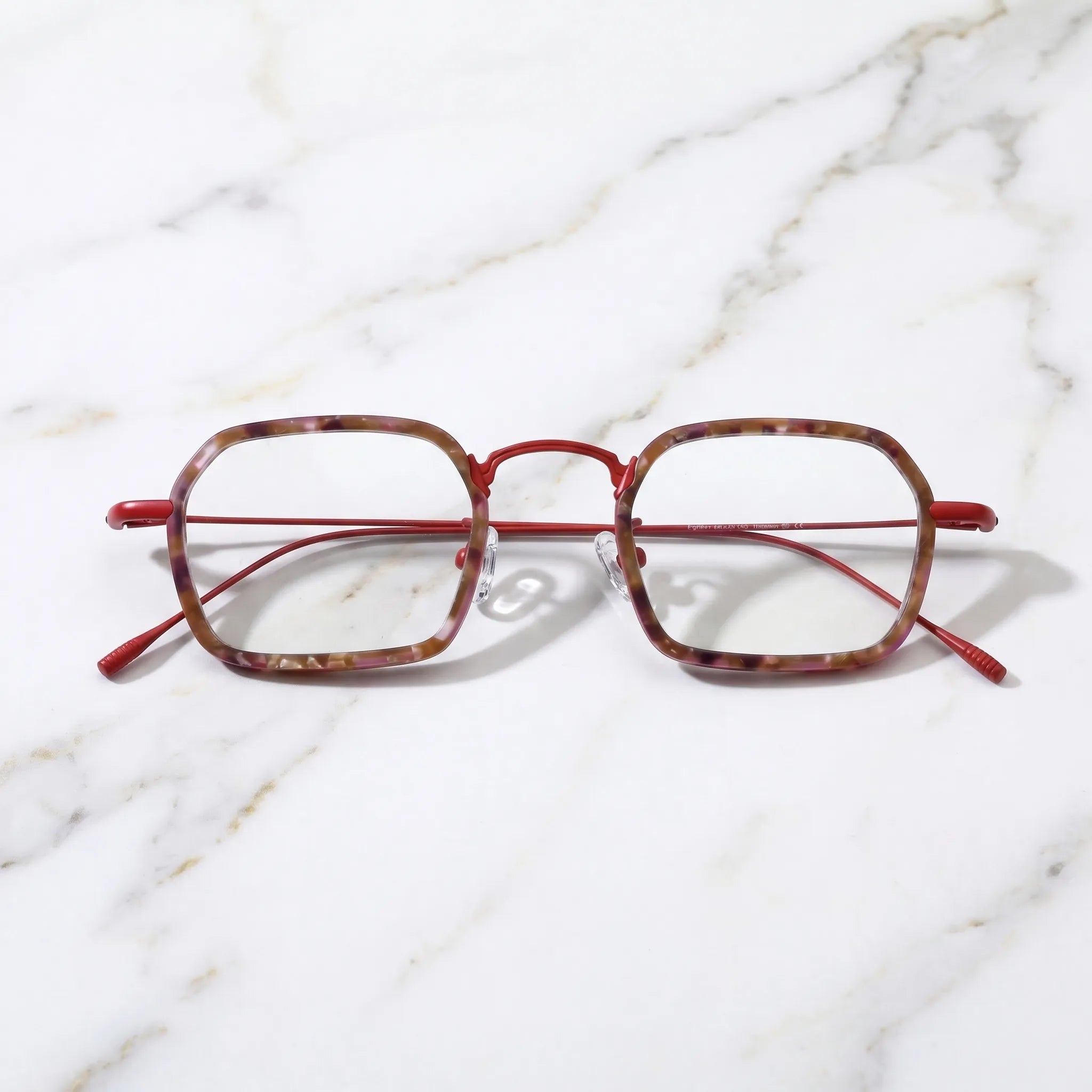 Barledear Crimson Tortoise Red eyeglasses folded display showing frame and temple design