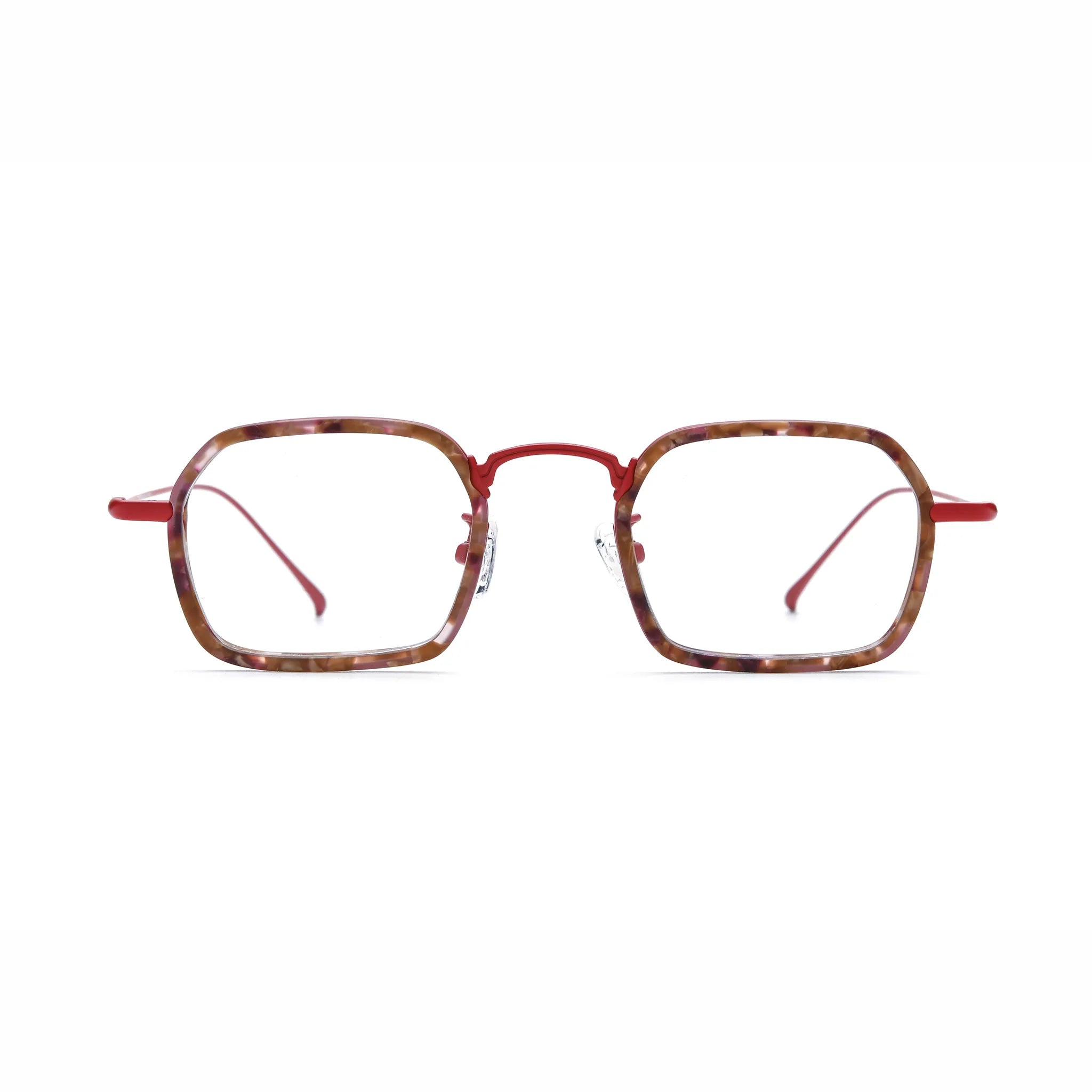 Barledear Crimson Tortoise Red eyeglasses front view with lightweight geometric acetate titanium frame