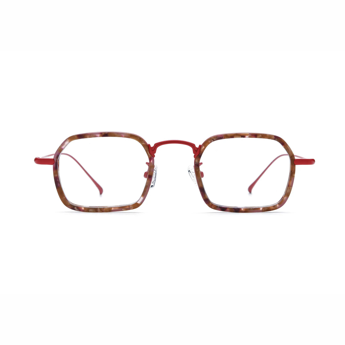 Barledear Crimson Tortoise Red eyeglasses front view with lightweight geometric acetate titanium frame