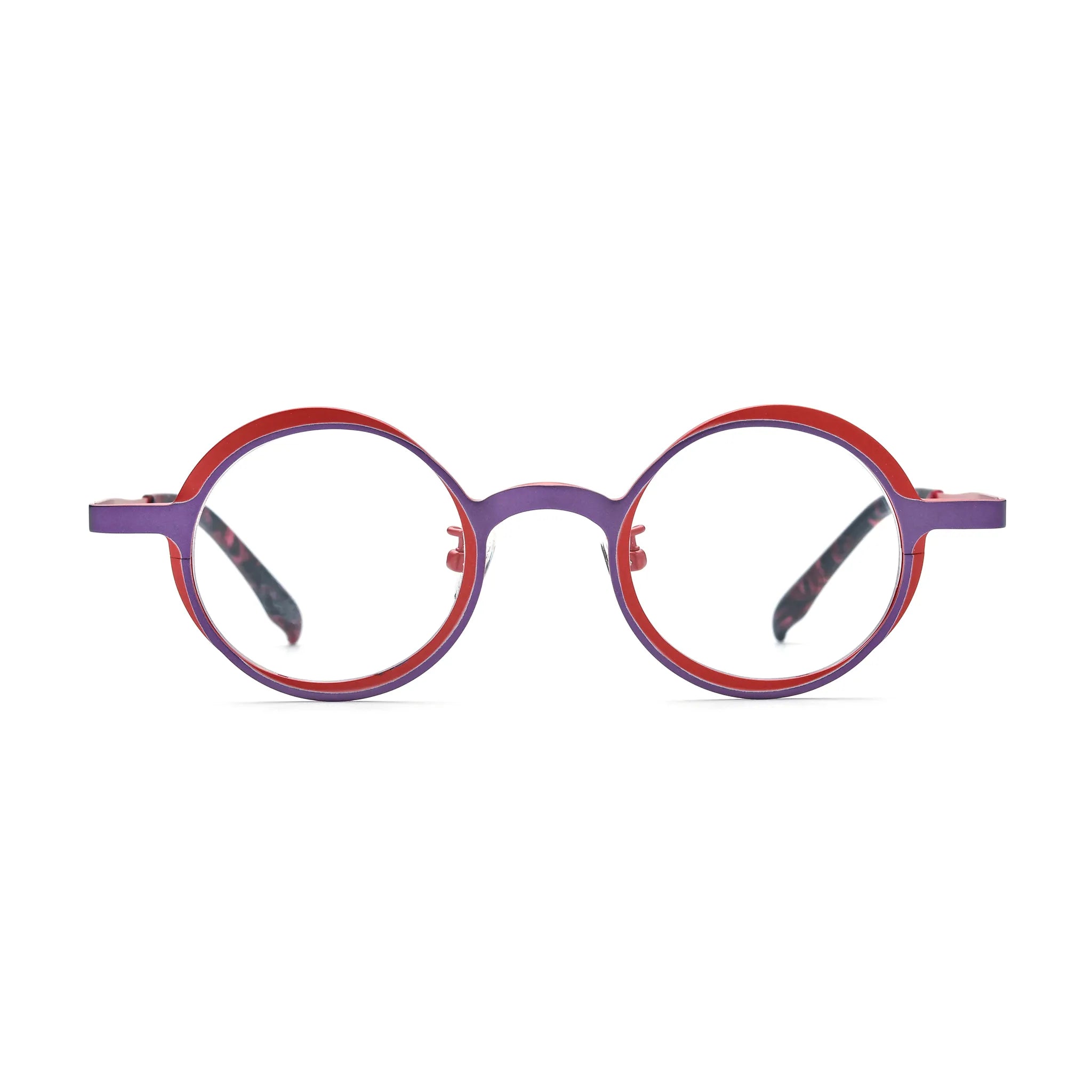 Barledear Crimson Violet round pure titanium eyeglasses front view with a lightweight two-tone full-rim frame
