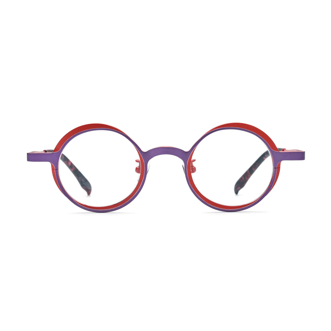 Barledear Crimson Violet round pure titanium eyeglasses front view with a lightweight two-tone full-rim frame
